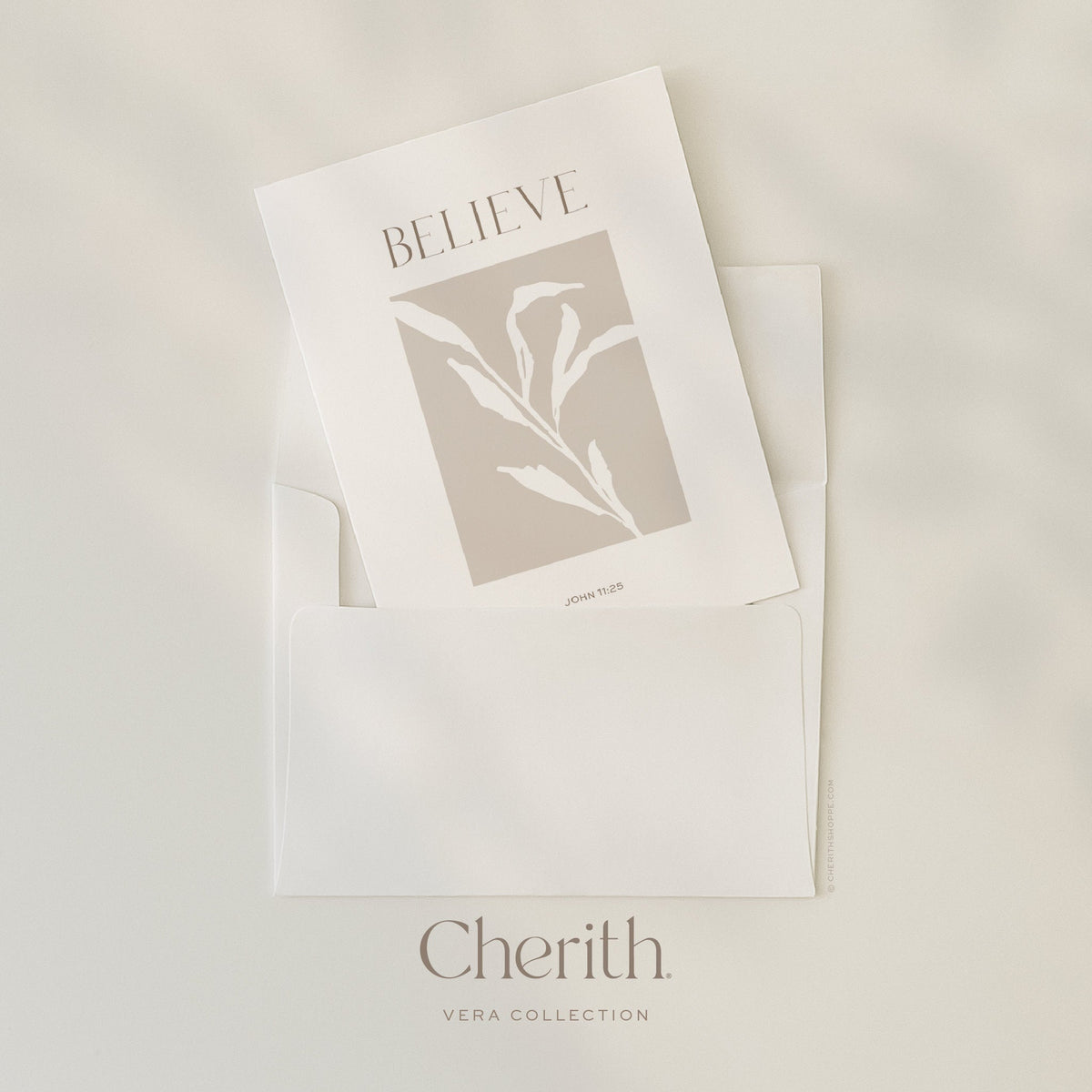 Believe John 11:25 card, tucked into an envelope, by Cherith.