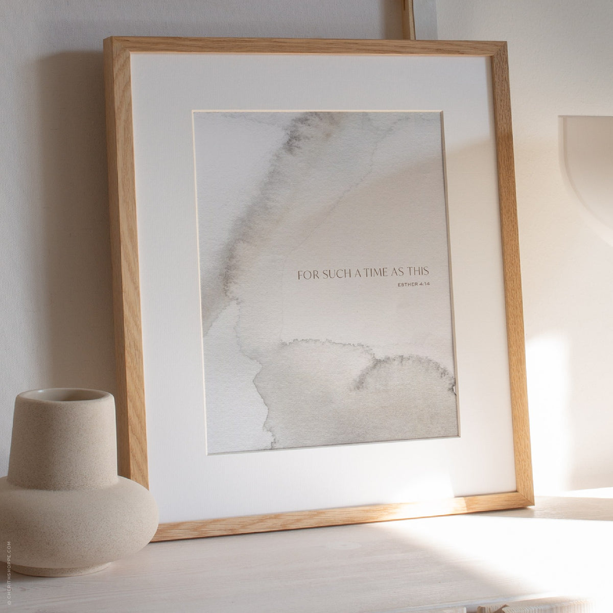 For Such a Time as This Esther 4:14 watercolor art print in an oak frame, by Cherith.