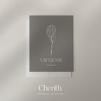 Virtuous Proverbs 31:10 card with a hand-drawn flower, by Cherith.