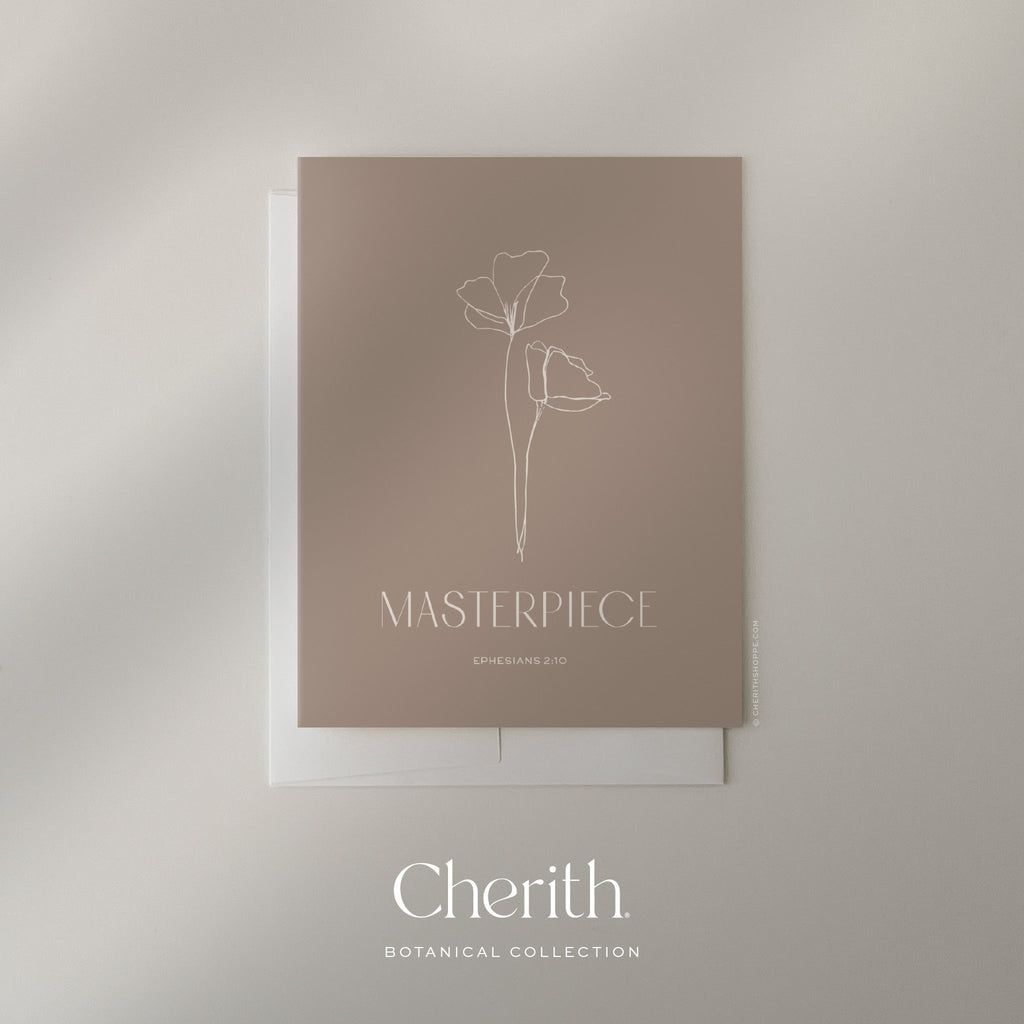 Masterpiece Ephesians 2:10 card with a hand-drawn flower, by Cherith.