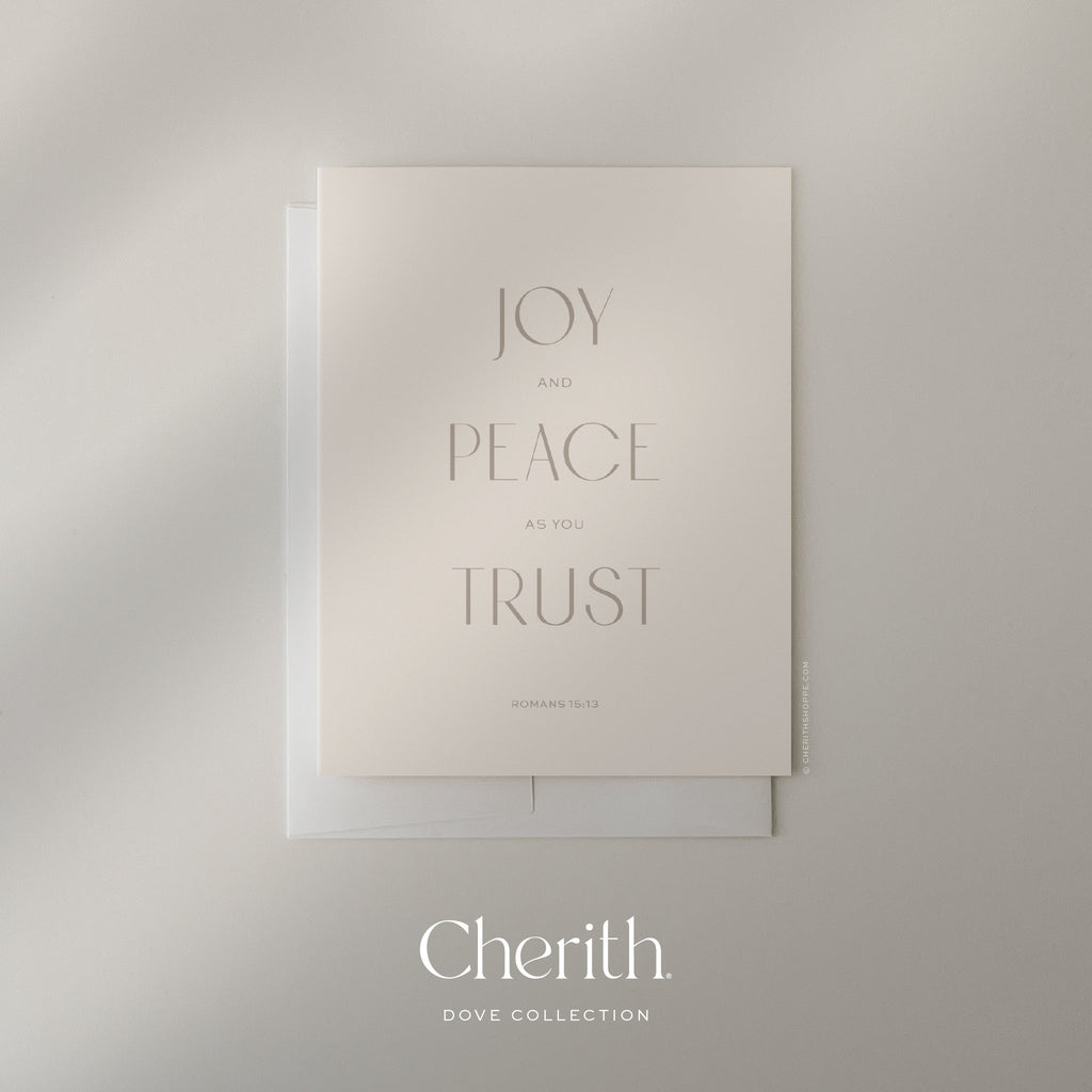 Joy and Peace As You Trust Romans 15:13 cream card, by Cherith.