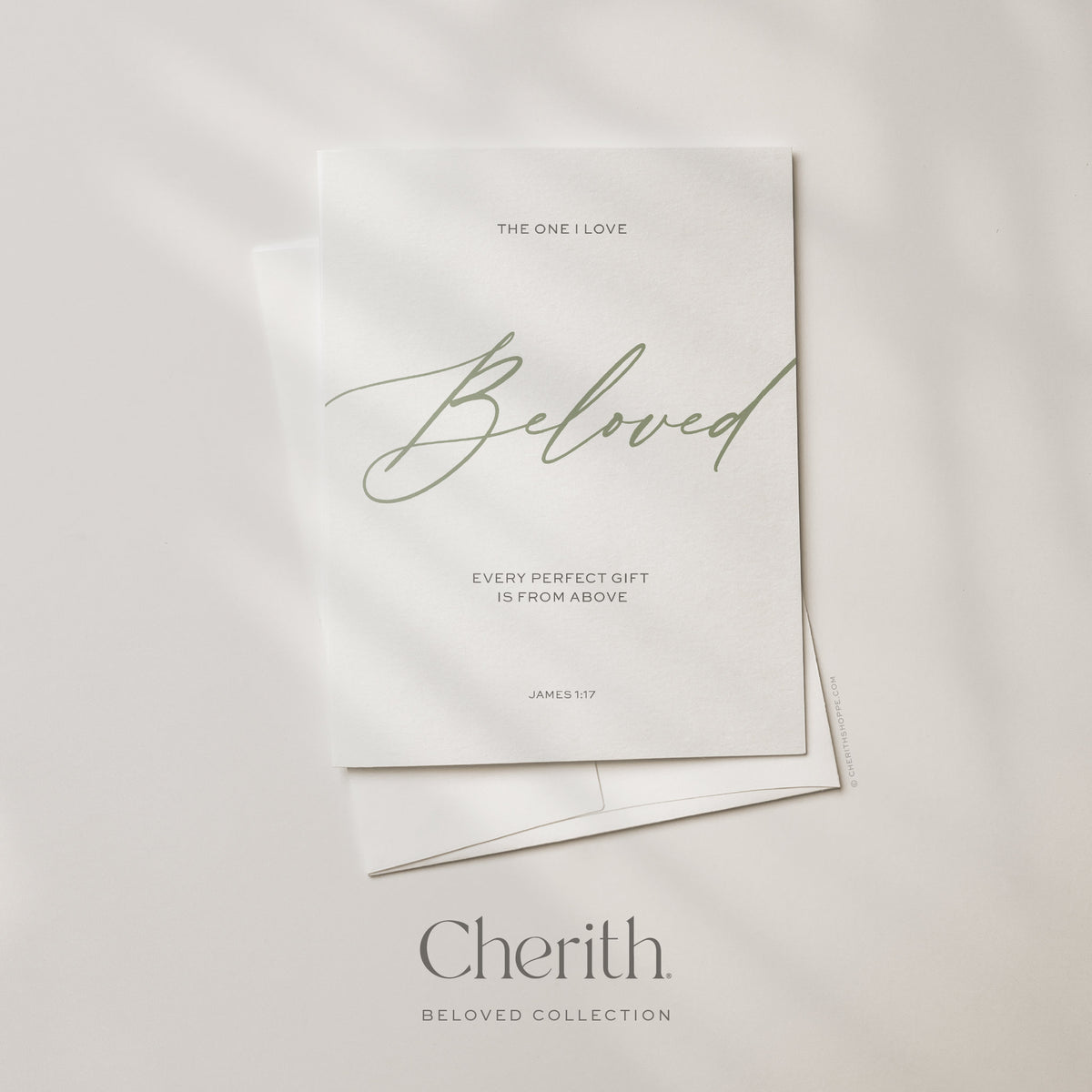 Beloved script with Every Perfect Gift Is From Above James 1:17 card, by Cherith.
