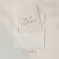 He Is Faithful Hebrews 10:23 card tucked into an envelope, by Cherith.