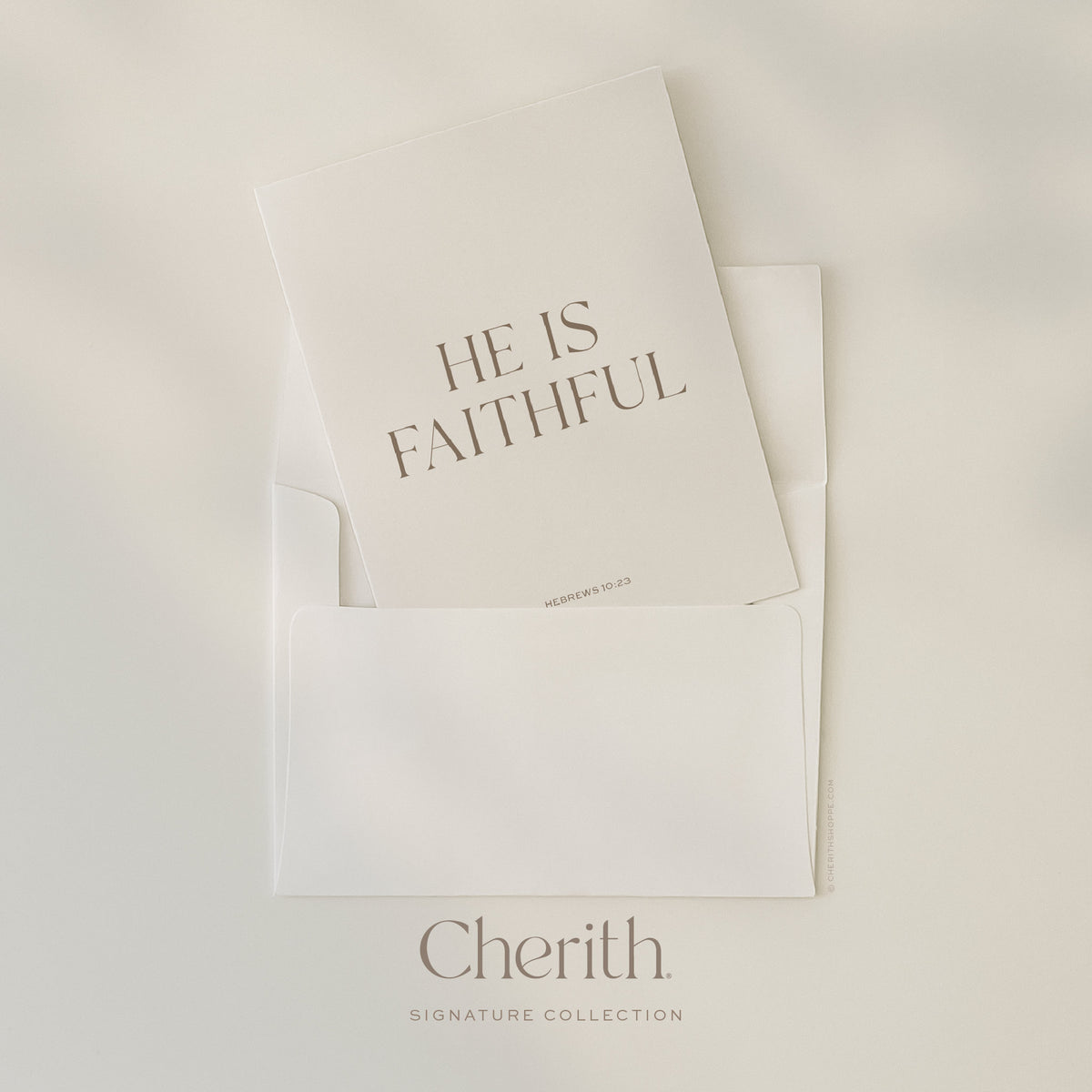 He Is Faithful Hebrews 10:23 card tucked into an envelope, by Cherith.