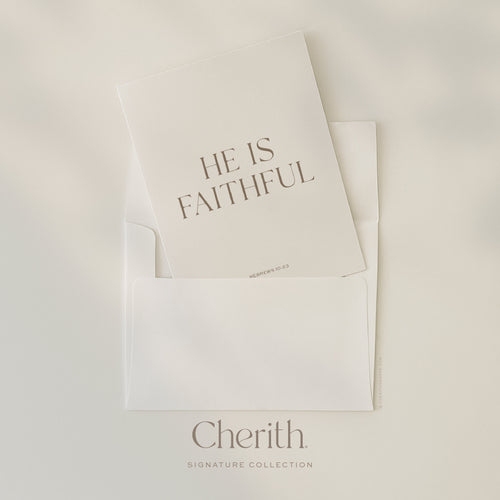 He Is Faithful Hebrews 10:23 card tucked into an envelope, by Cherith.