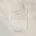 Above All Ephesians 3:20 card tucked into an envelope, by Cherith.
