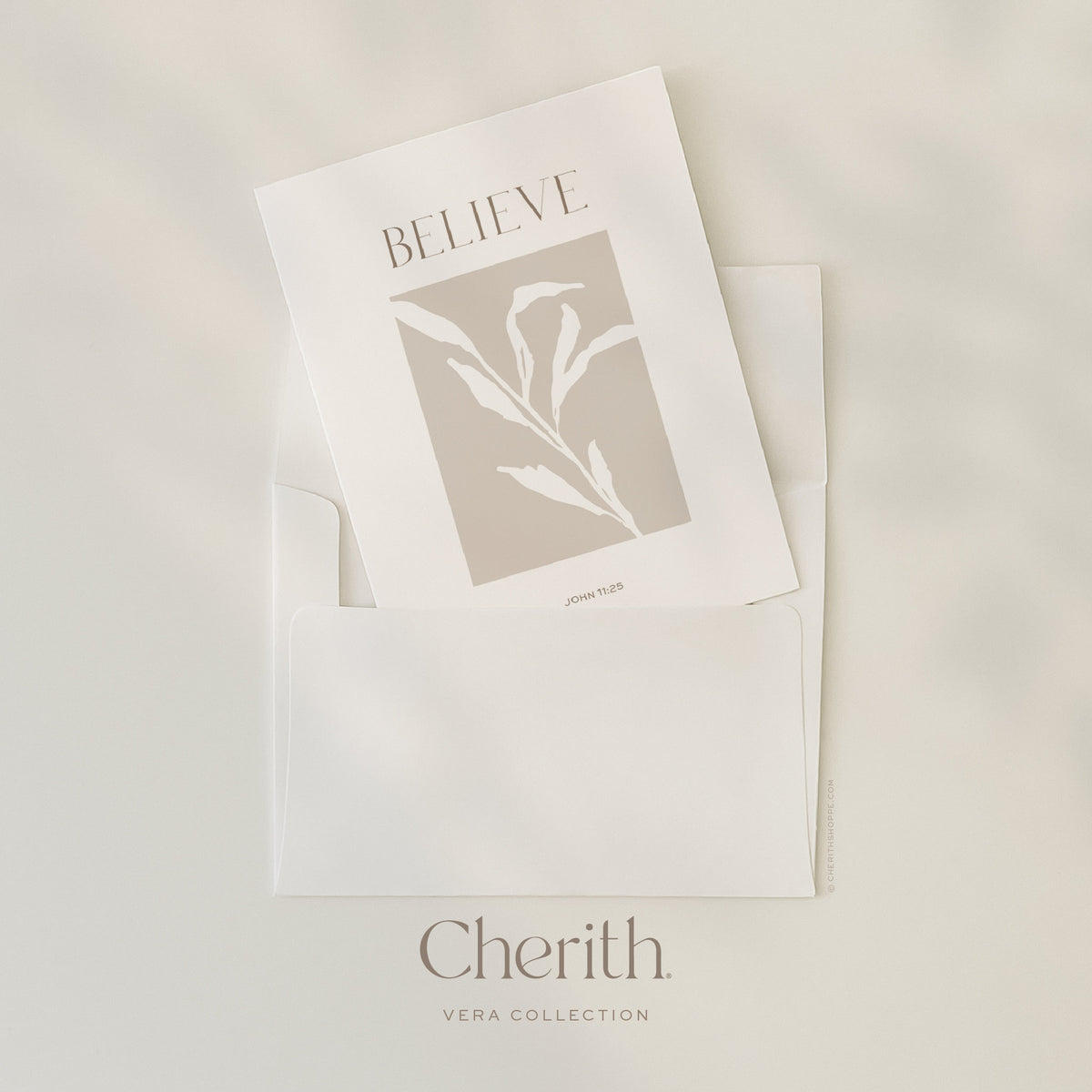 Believe John 11:25 card, tucked into an envelope, by Cherith.