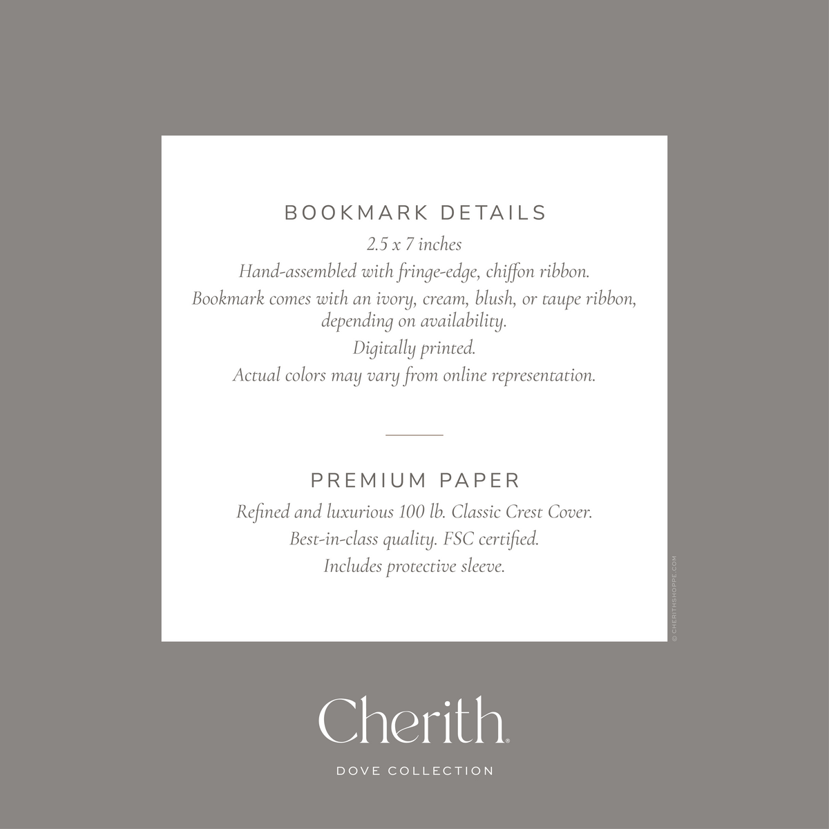 Cherith® bookmark details.