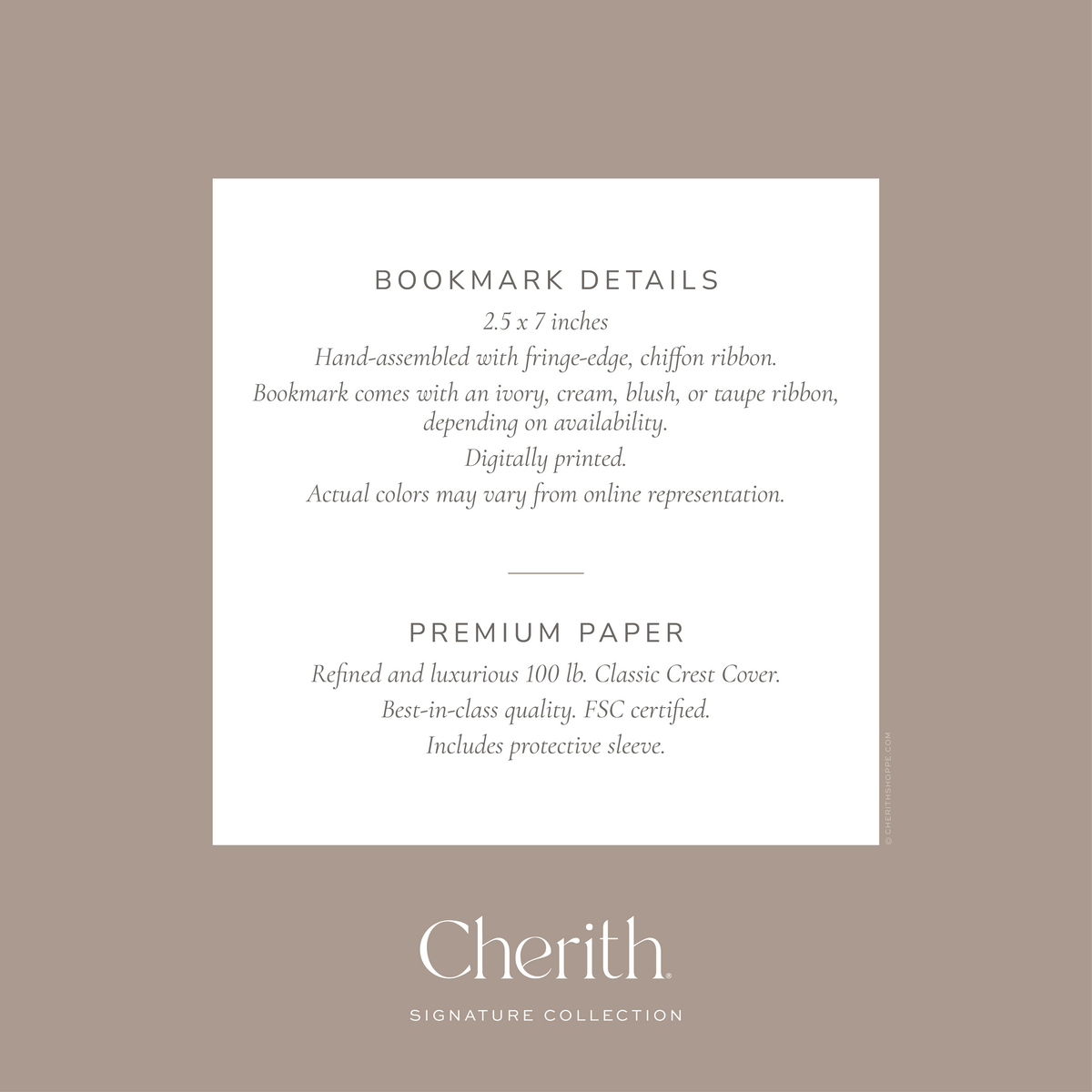 Cherith® bookmark details.