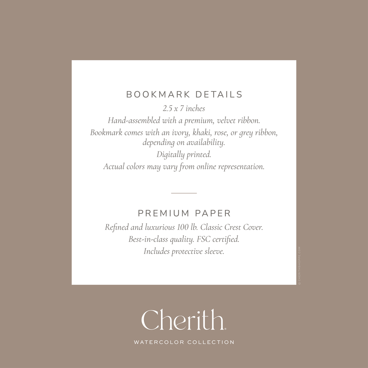 Cherith® bookmark details.